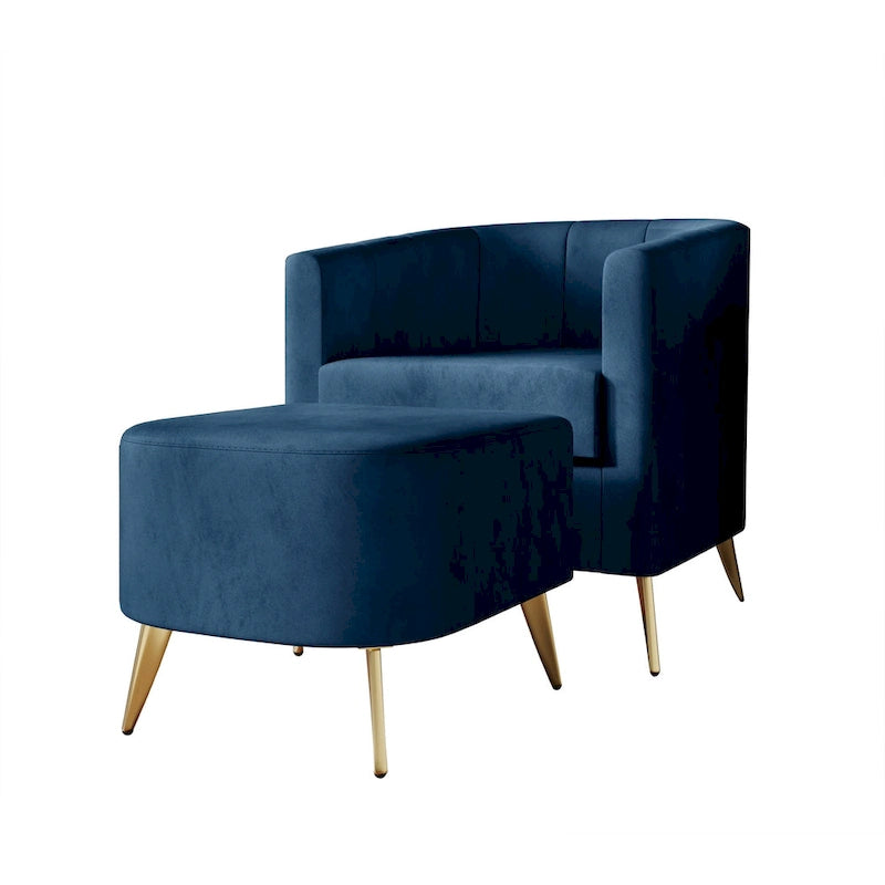 Poltrona Accent in Velluto a Botte Rotonda con Pouf