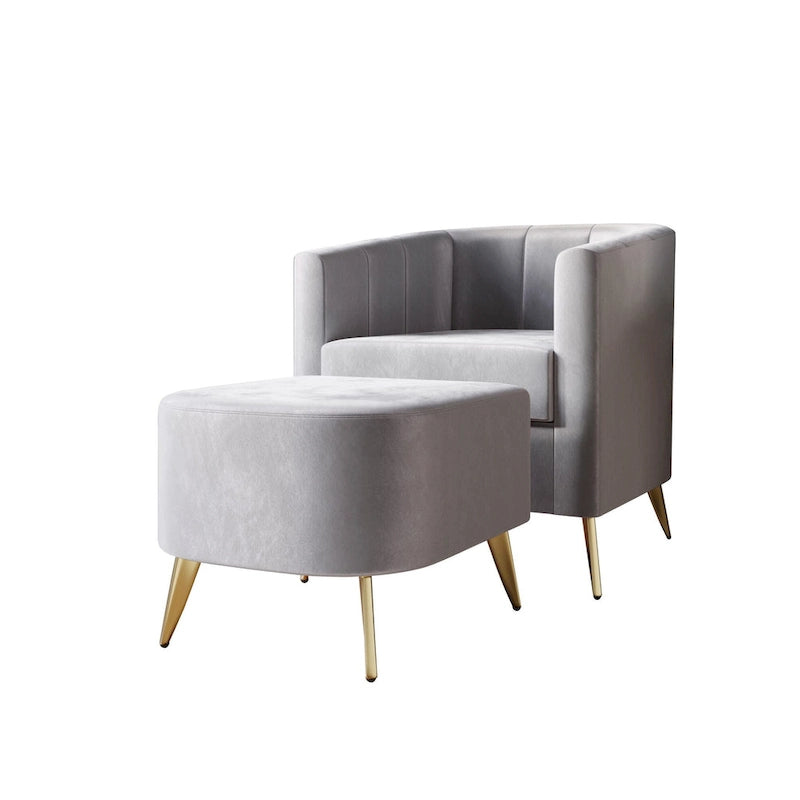 Poltrona Accent in Velluto a Botte Rotonda con Pouf