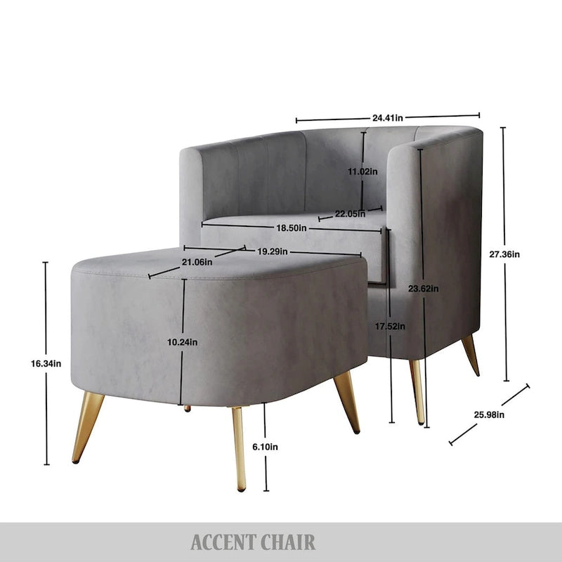 Poltrona Accent in Velluto a Botte Rotonda con Pouf