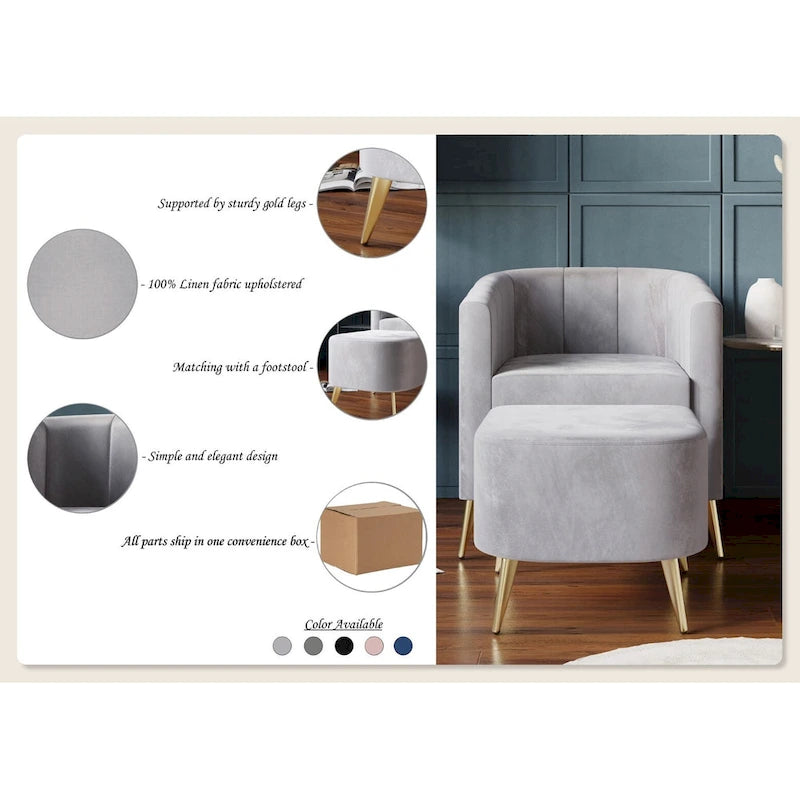 Poltrona Accent in Velluto a Botte Rotonda con Pouf