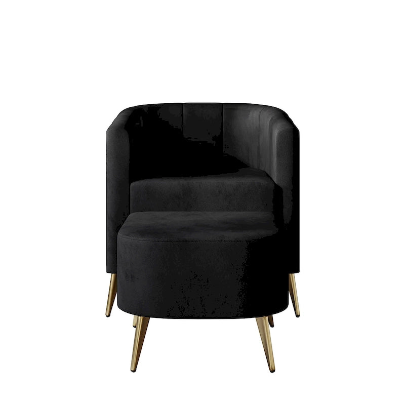 Poltrona Accent in Velluto a Botte Rotonda con Pouf