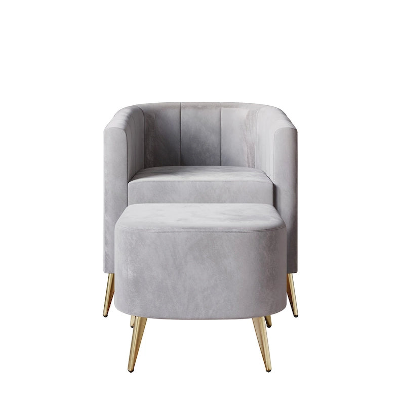 Poltrona Accent in Velluto a Botte Rotonda con Pouf