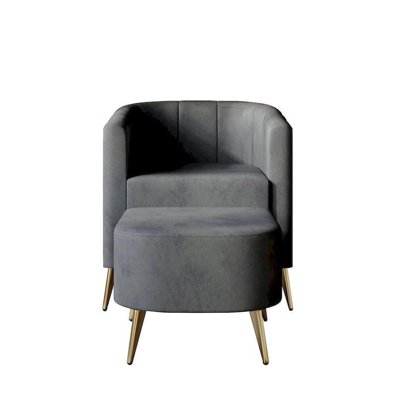 Poltrona Accent in Velluto a Botte Rotonda con Pouf