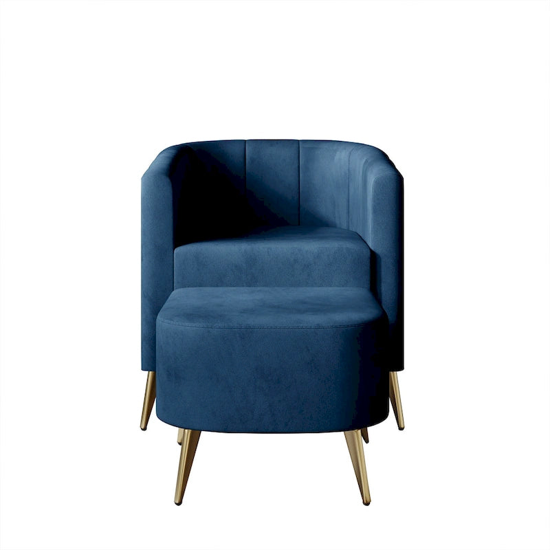 Poltrona Accent in Velluto a Botte Rotonda con Pouf