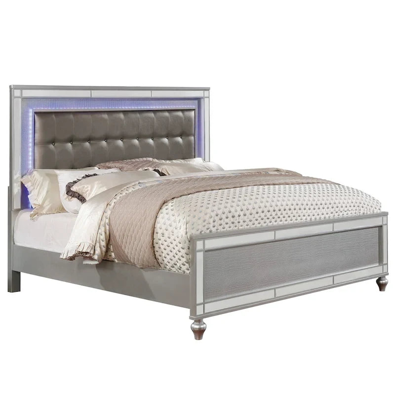 Letto imbottito moderno con pannello trapuntato a LED