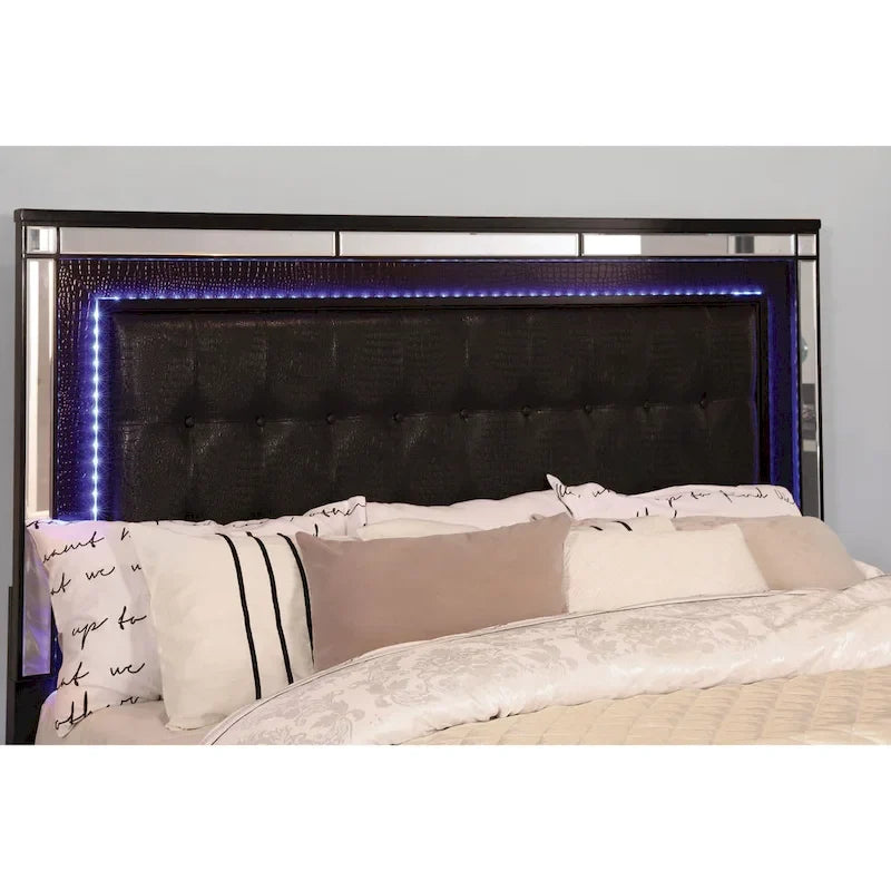Letto imbottito moderno con pannello trapuntato a LED