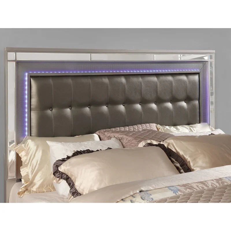 Letto imbottito moderno con pannello trapuntato a LED