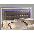 Letto imbottito moderno con pannello trapuntato a LED