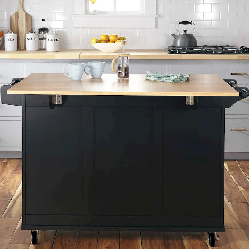 Carrello da Cucina Mobile con Piano in Legno Naturale