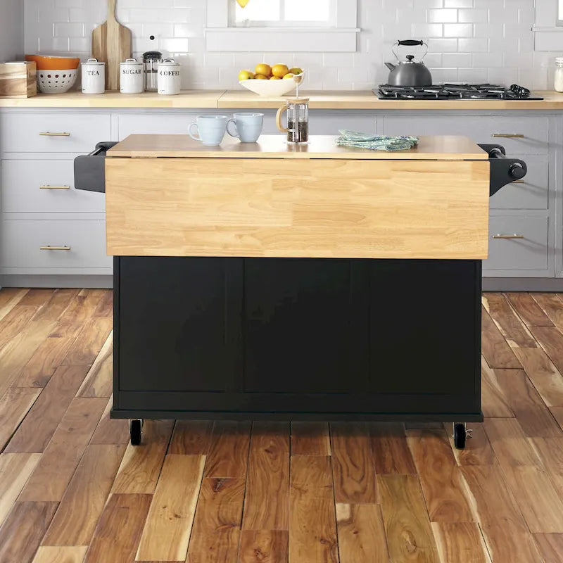 Carrello da Cucina Mobile con Piano in Legno Naturale