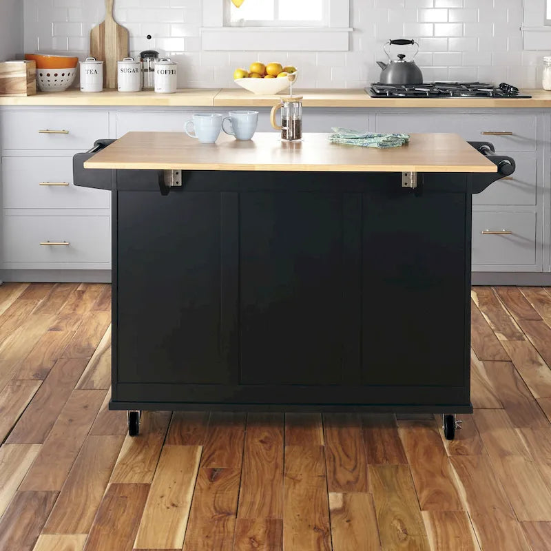Carrello da Cucina Mobile con Piano in Legno Naturale