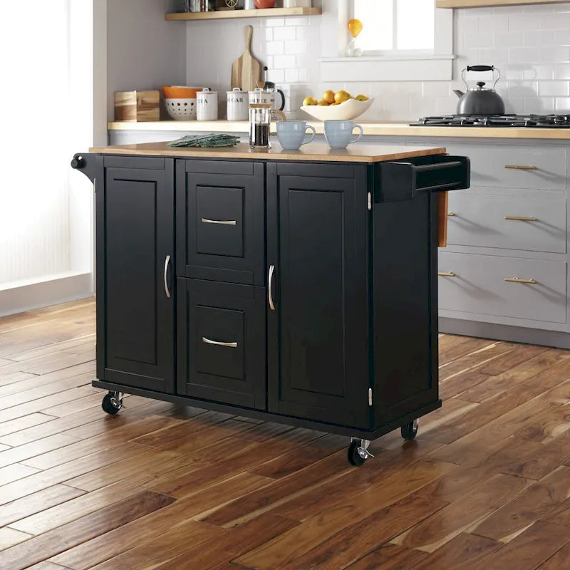 Carrello da Cucina Mobile con Piano in Legno Naturale