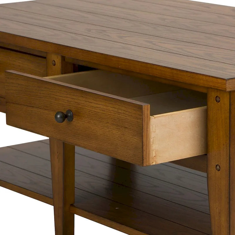 Tavolino da Salotto Rustico in Rovere con Cassetti Contenitori