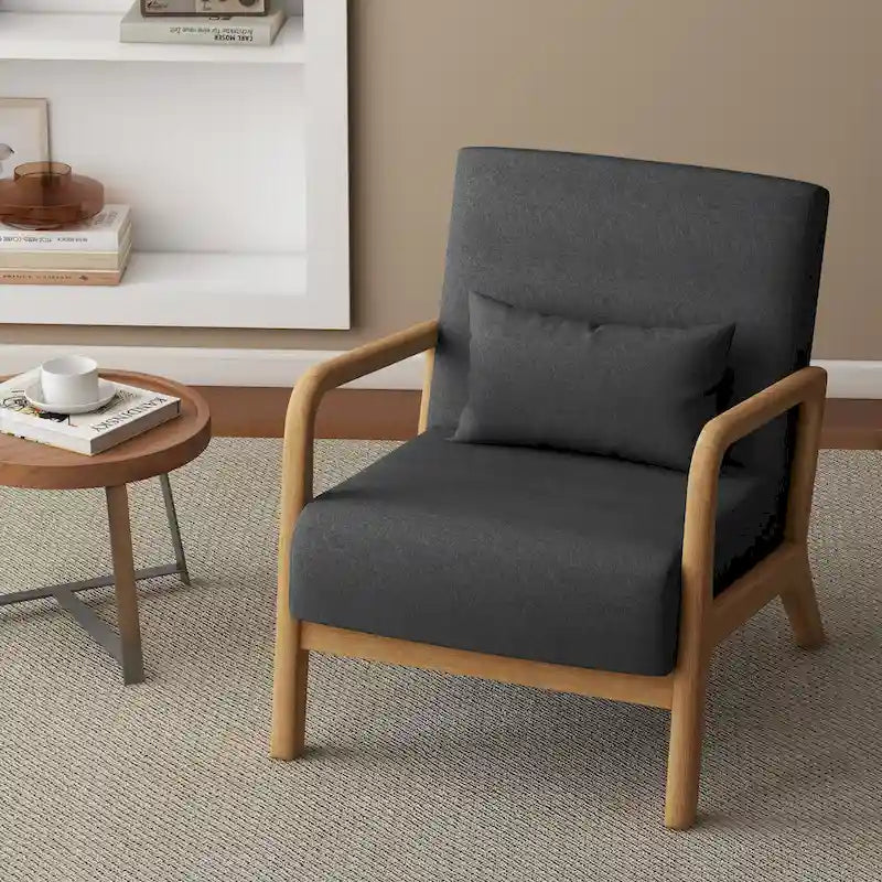 Poltrona d'accento imbottita con gambe in legno – 65,5 cm L x 72,9 cm H x 82 cm P