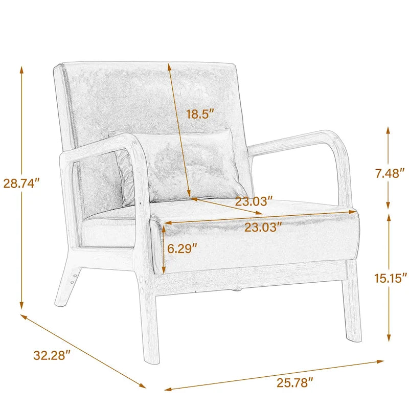 Poltrona d'accento imbottita con gambe in legno – 65,5 cm L x 72,9 cm H x 82 cm P