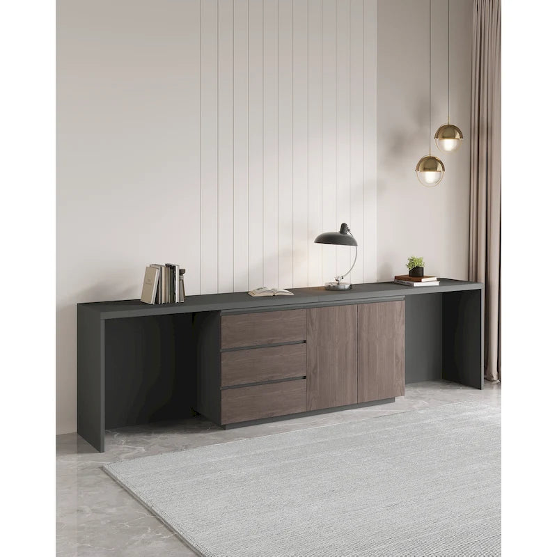 Scrivania a L per ufficio domestico con cassetti e mobiletto contenitore