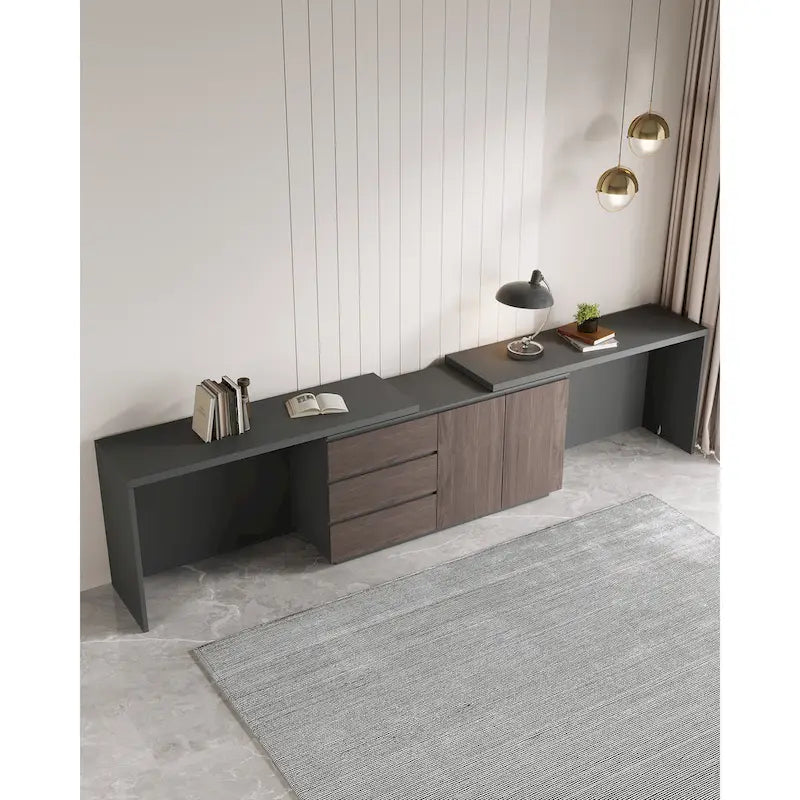 Scrivania a L per ufficio domestico con cassetti e mobiletto contenitore