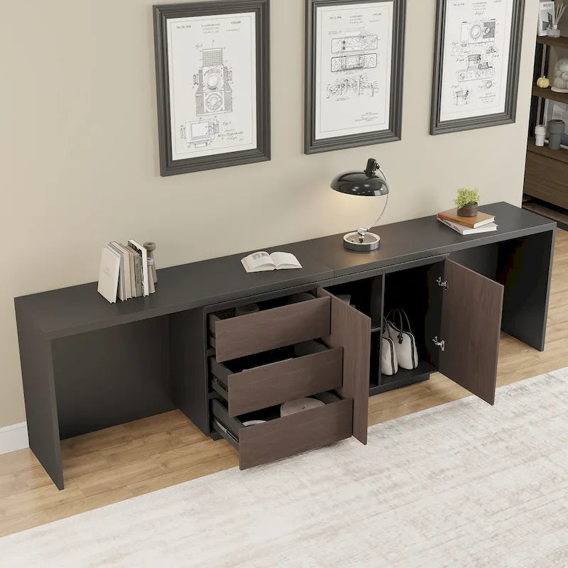 Scrivania a L per ufficio domestico con cassetti e mobiletto contenitore