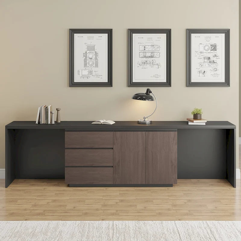 Scrivania a L per ufficio domestico con cassetti e mobiletto contenitore