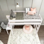 Letto alto a soppalco matrimoniale con scrivania in stile rustico