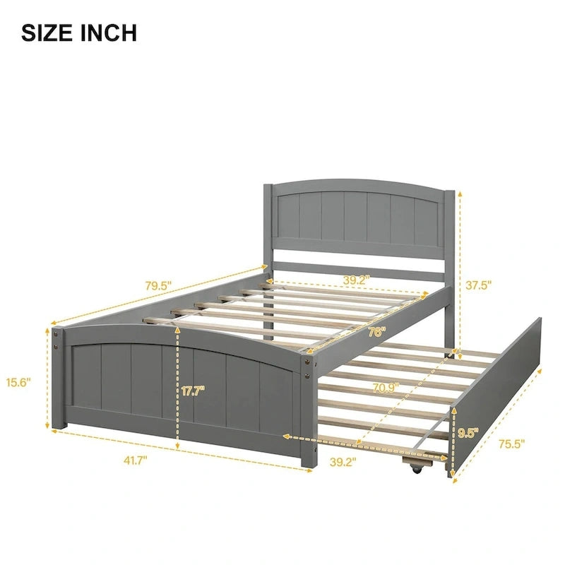 Letto a piattaforma a una piazza con letto estraibile
