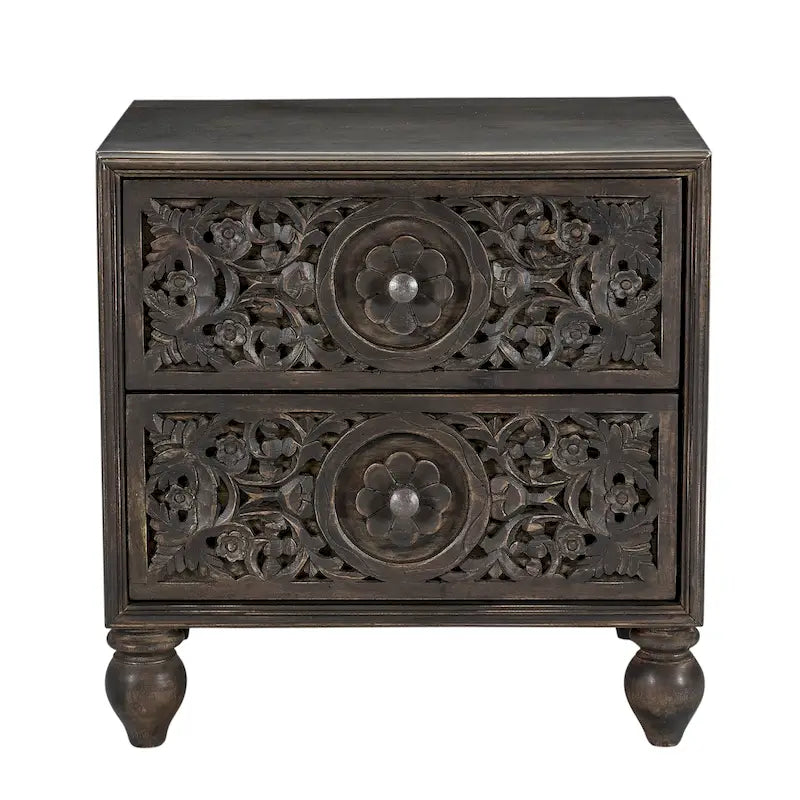 Cassettiera da notte in legno di mango con 2 cassetti