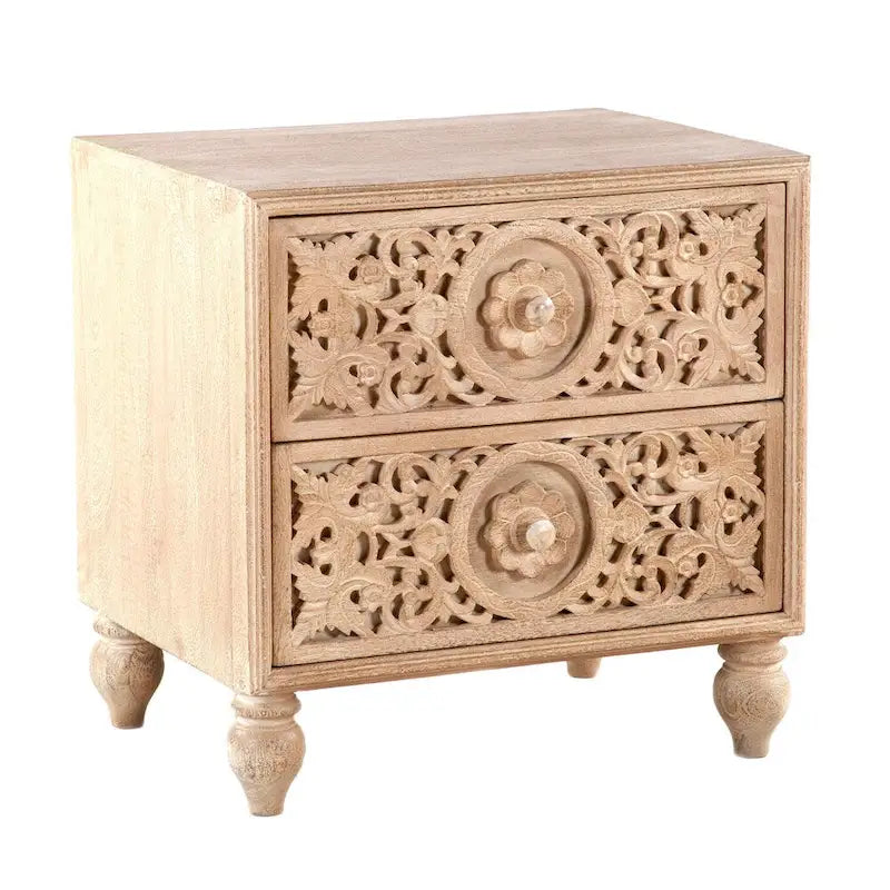Cassettiera da notte in legno di mango con 2 cassetti
