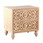 Cassettiera da notte in legno di mango con 2 cassetti