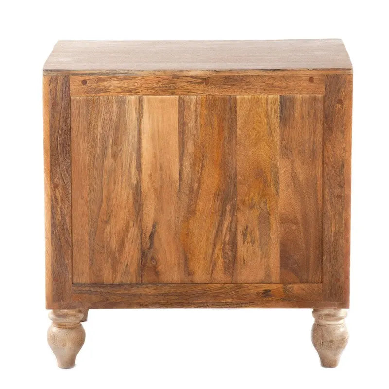 Cassettiera da notte in legno di mango con 2 cassetti