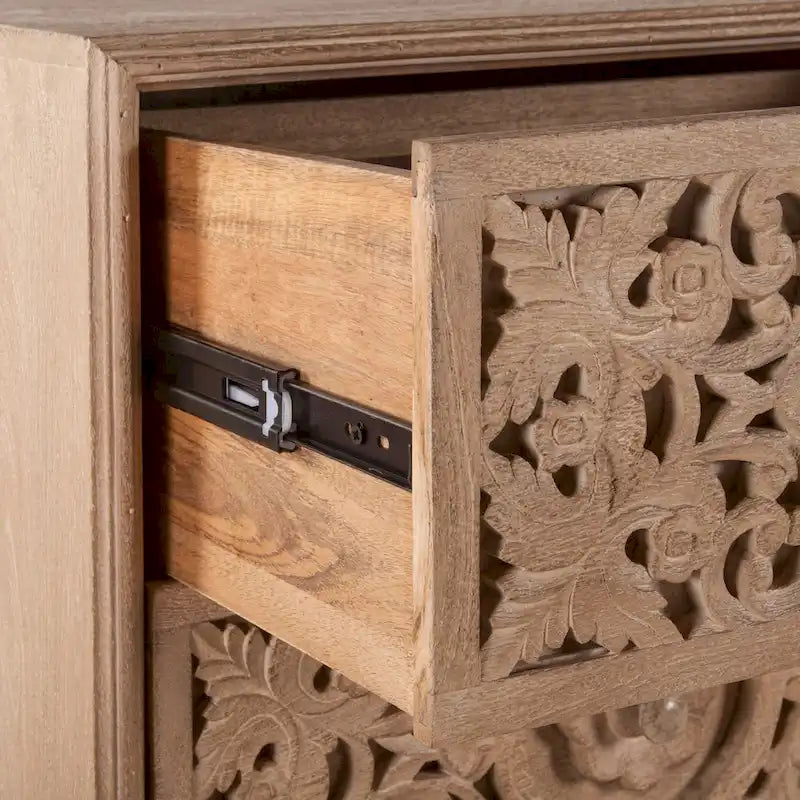 Cassettiera da notte in legno di mango con 2 cassetti