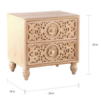 Cassettiera da notte in legno di mango con 2 cassetti