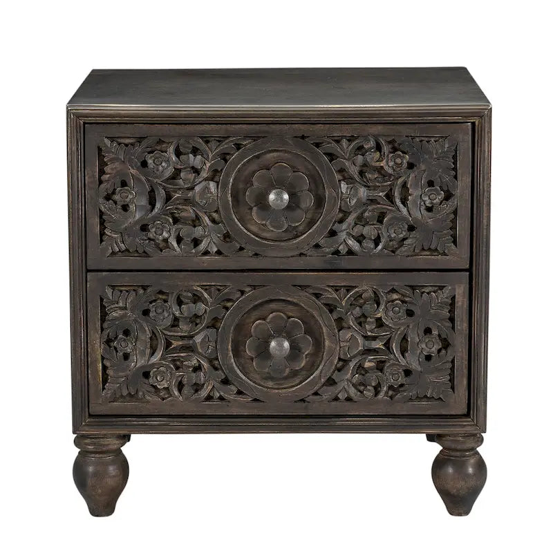 Cassettiera da notte in legno di mango con 2 cassetti