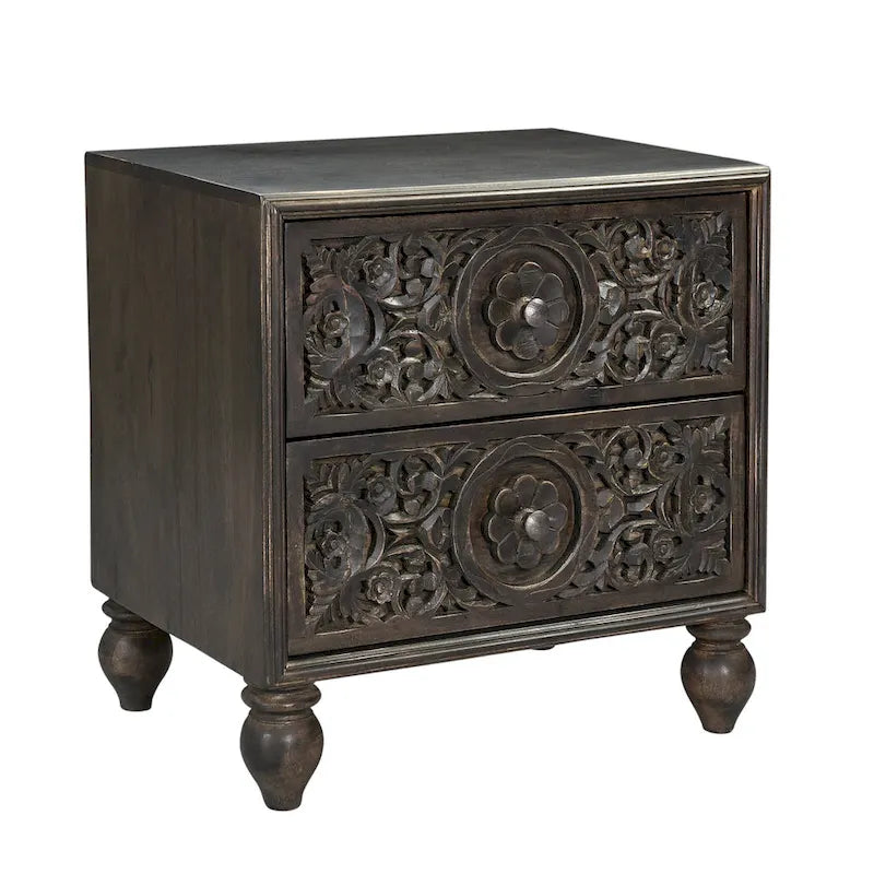 Cassettiera da notte in legno di mango con 2 cassetti