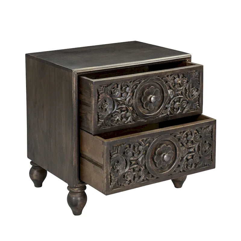 Cassettiera da notte in legno di mango con 2 cassetti
