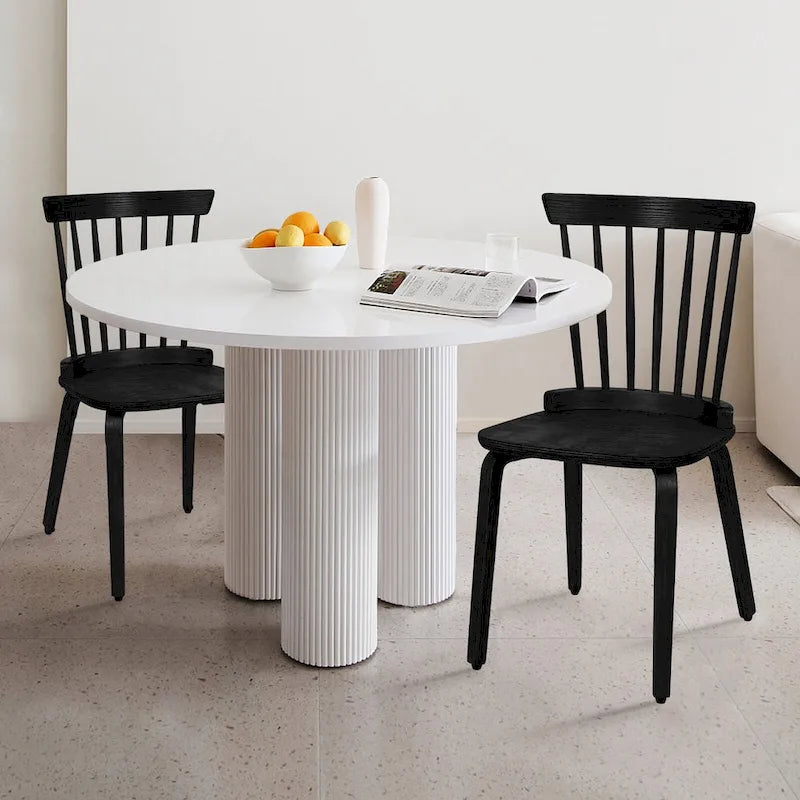 Set di sedie da pranzo con schienale a fusi in legno massello e gambe in legno curvato, nero