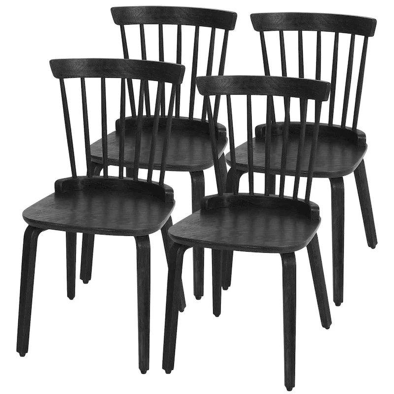 Set di sedie da pranzo con schienale a fusi in legno massello e gambe in legno curvato, nero
