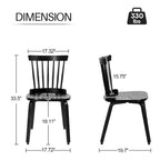Set di sedie da pranzo con schienale a fusi in legno massello e gambe in legno curvato, nero