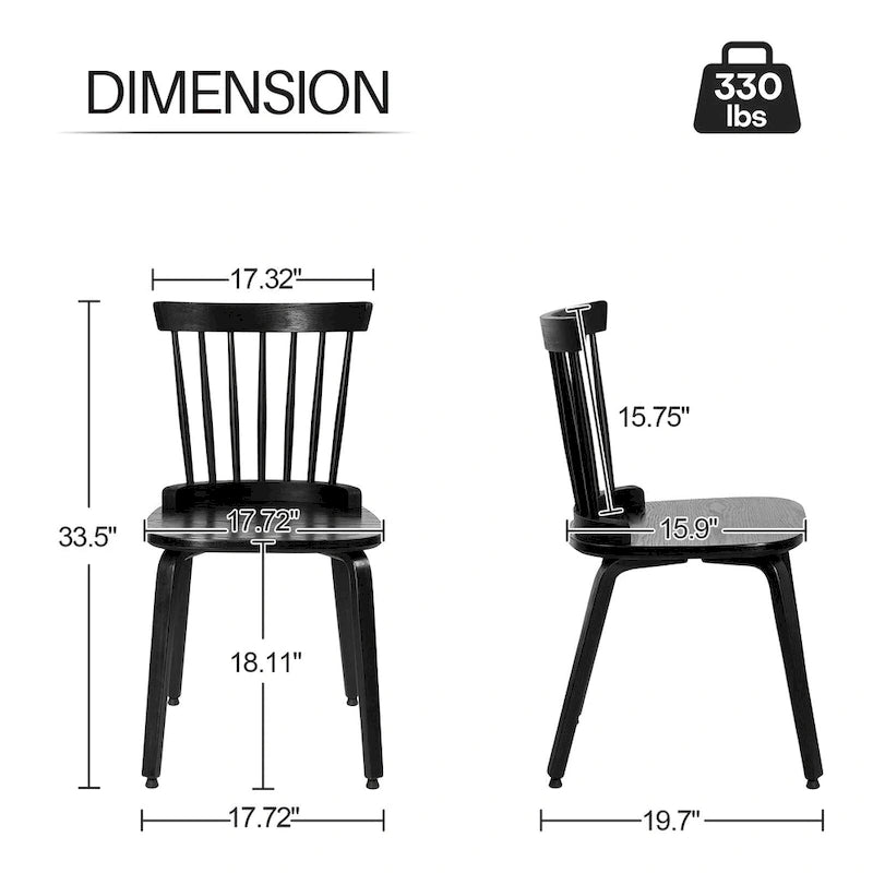 Set di sedie da pranzo con schienale a fusi in legno massello e gambe in legno curvato, nero