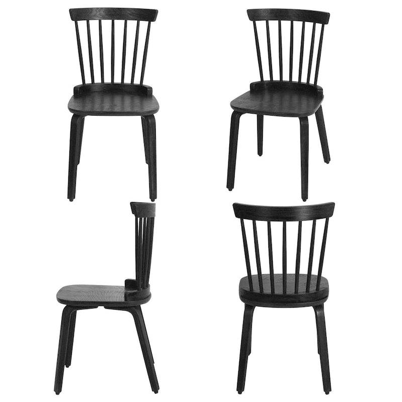 Set di sedie da pranzo con schienale a fusi in legno massello e gambe in legno curvato, nero