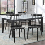 Set di sedie da pranzo con schienale a fusi in legno massello e gambe in legno curvato, nero