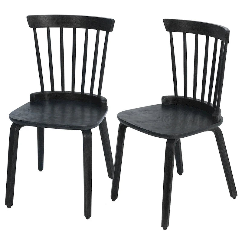 Set di sedie da pranzo con schienale a fusi in legno massello e gambe in legno curvato, nero