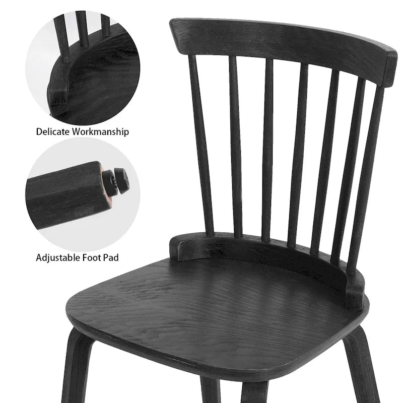 Set di sedie da pranzo con schienale a fusi in legno massello e gambe in legno curvato, nero