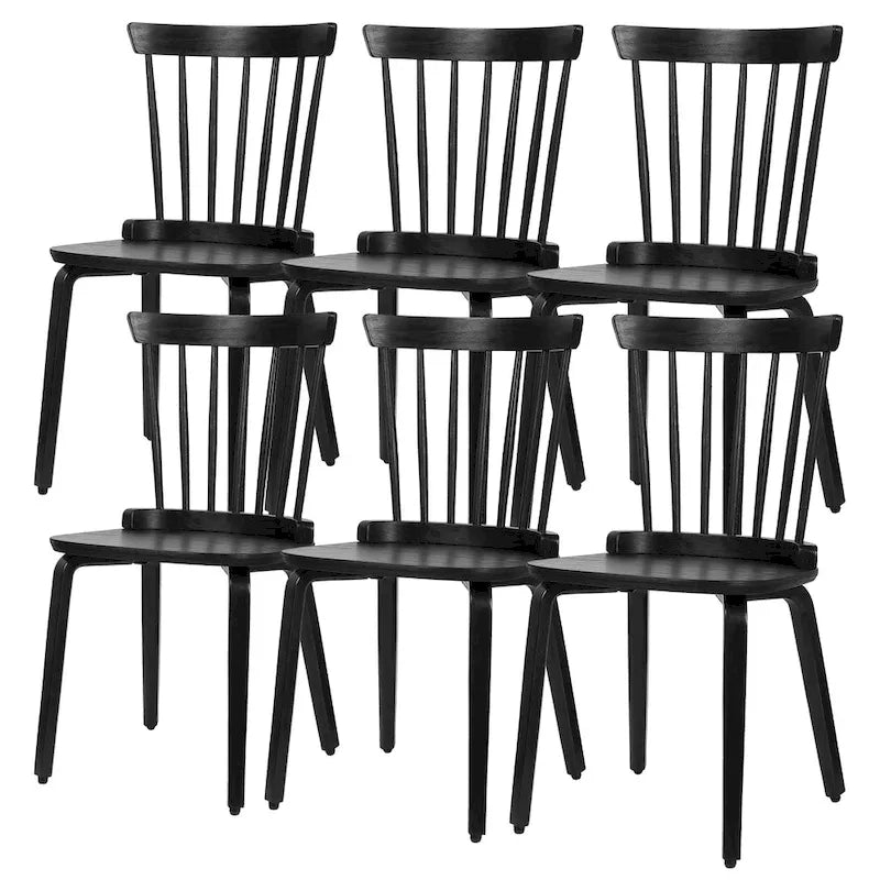 Set di sedie da pranzo con schienale a fusi in legno massello e gambe in legno curvato, nero
