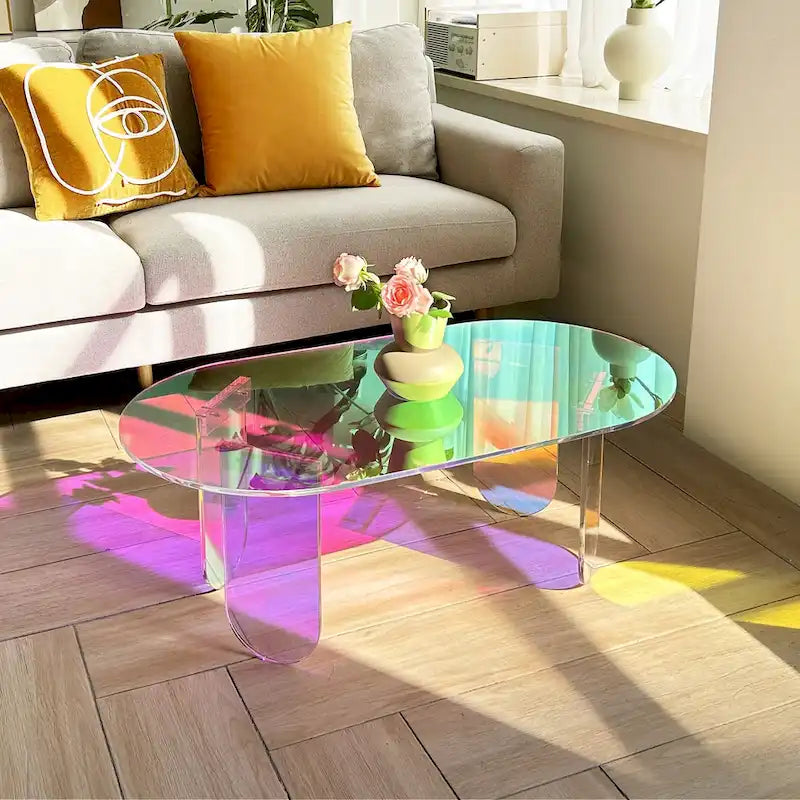Acrylic Colorful Coffee Table Iridescent Glass End Table Side Table - 38x20x15