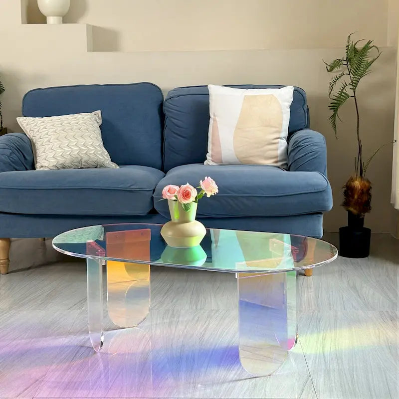 Tavolino Iridescente in Acrilico – Tavolino d'Appoggio Arcobaleno Trasparente 38x20x15