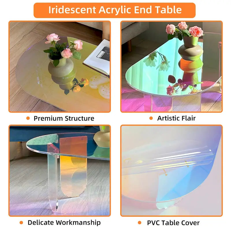 Tavolino Iridescente in Acrilico – Tavolino d'Appoggio Arcobaleno Trasparente 38x20x15
