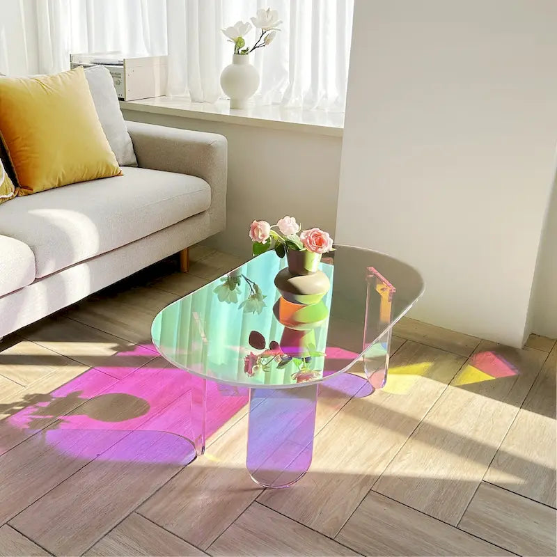 Tavolino Iridescente in Acrilico – Tavolino d'Appoggio Arcobaleno Trasparente 38x20x15