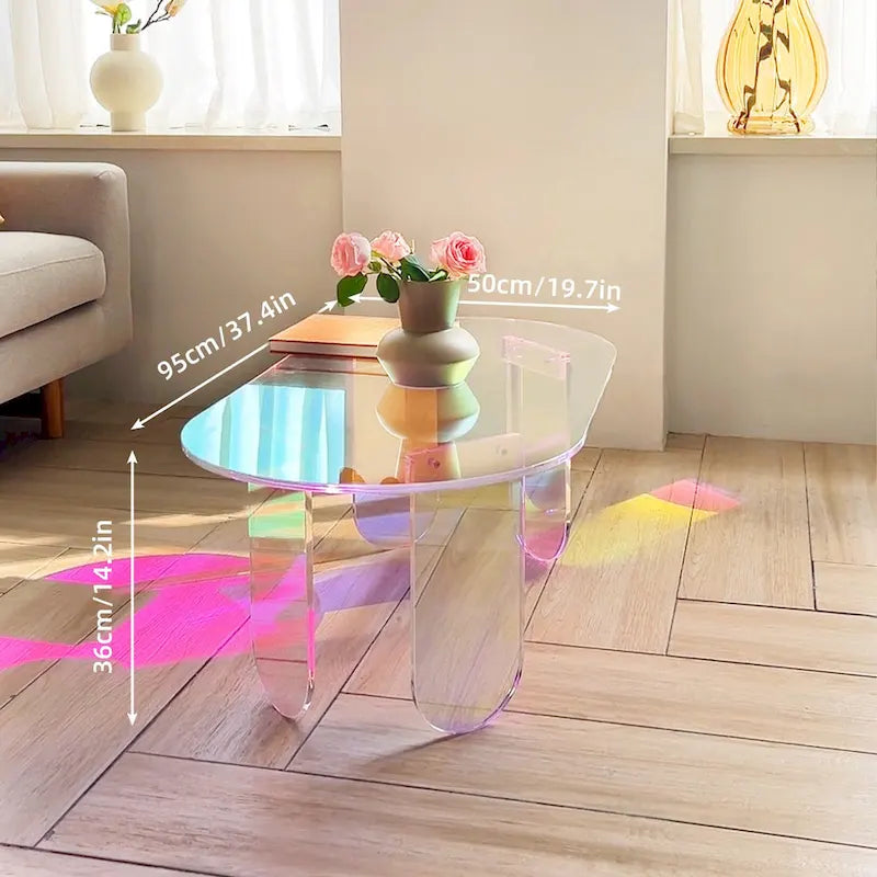 Tavolino Iridescente in Acrilico – Tavolino d'Appoggio Arcobaleno Trasparente 38x20x15