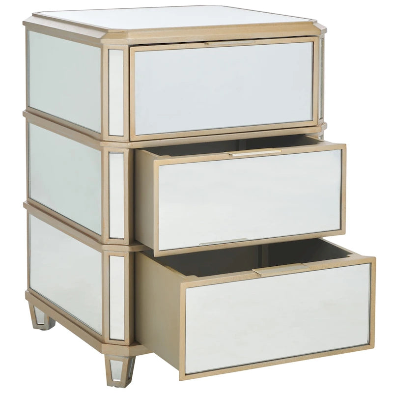 Comodino a specchio a 3 cassetti