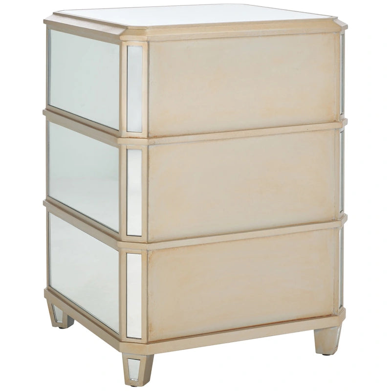 Comodino a specchio a 3 cassetti